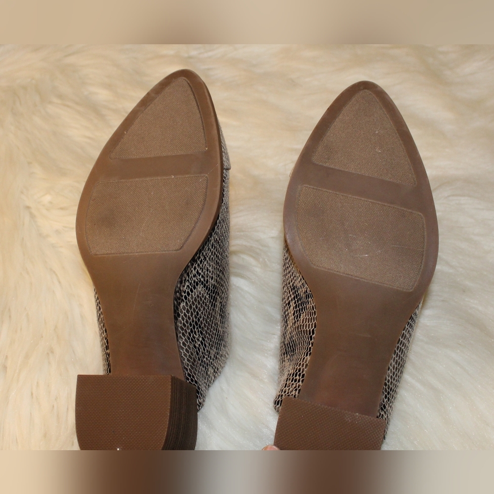 Lauren Conrad Snake Print Animal Print Crocodile Embossed Pointed Toe Mule Heels - Picture 11 of 13